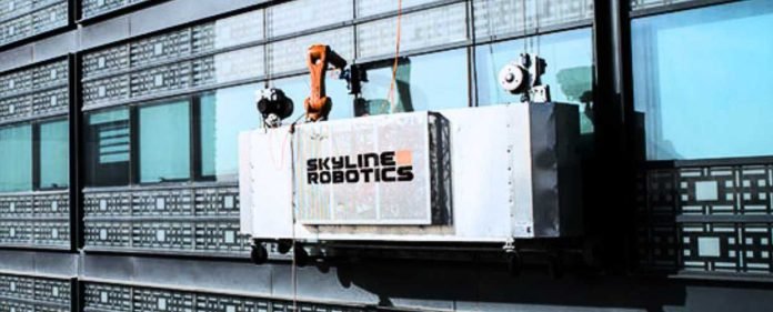 Robots are Performing Cleaning Duties to Wash the Window of Skyscrapers